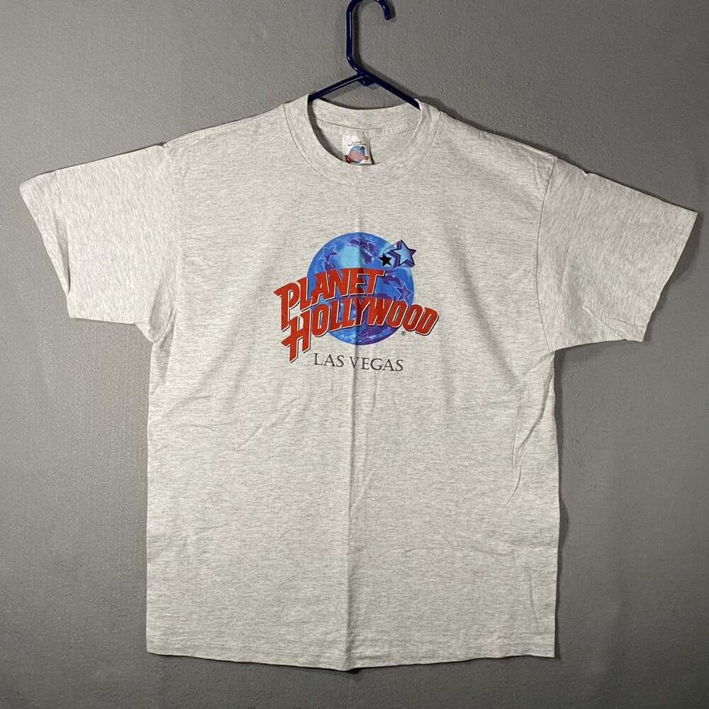Planet Hollywood Las Vegas Gray Graphic T Shirt Size XL USA Made Vintage Y2K
